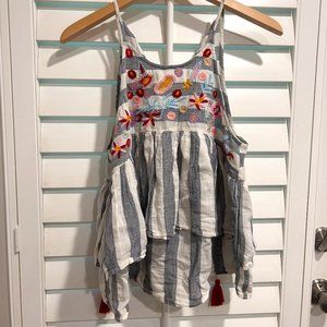 Altar'd State Floral Embroidered Striped Tank Top
